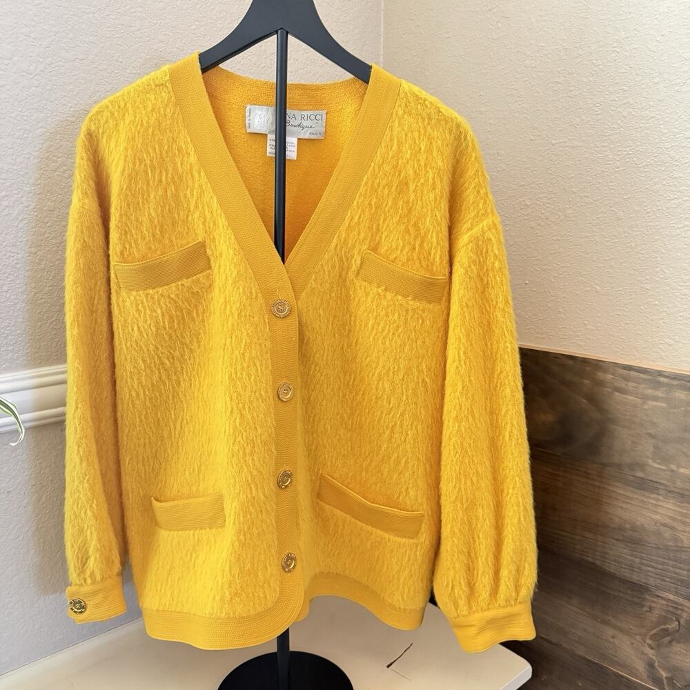 Vintage Nina Ricci Yellow Cardigan Jacket Wool Alpaca France 40 Old Money